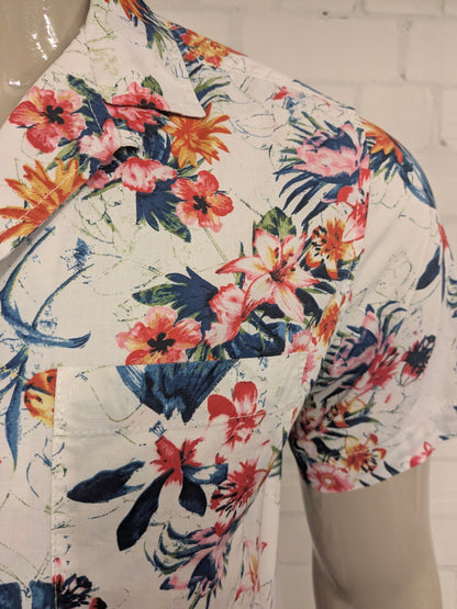 Goodfellow & Co overhemd korte mouw. Gekleurde Bloemen print. Maat M. slim.
