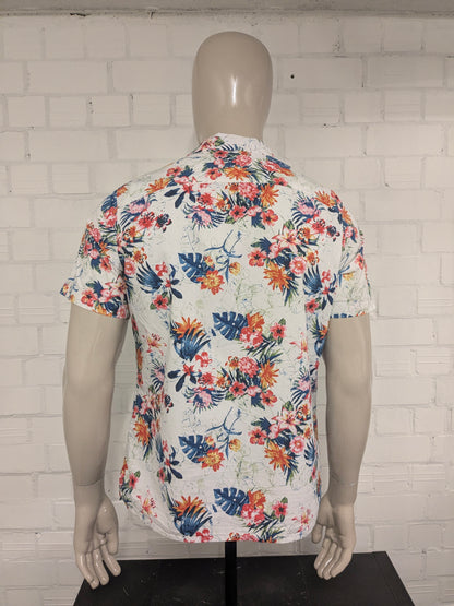 Goodfellow & Co overhemd korte mouw. Gekleurde Bloemen print. Maat M. slim.