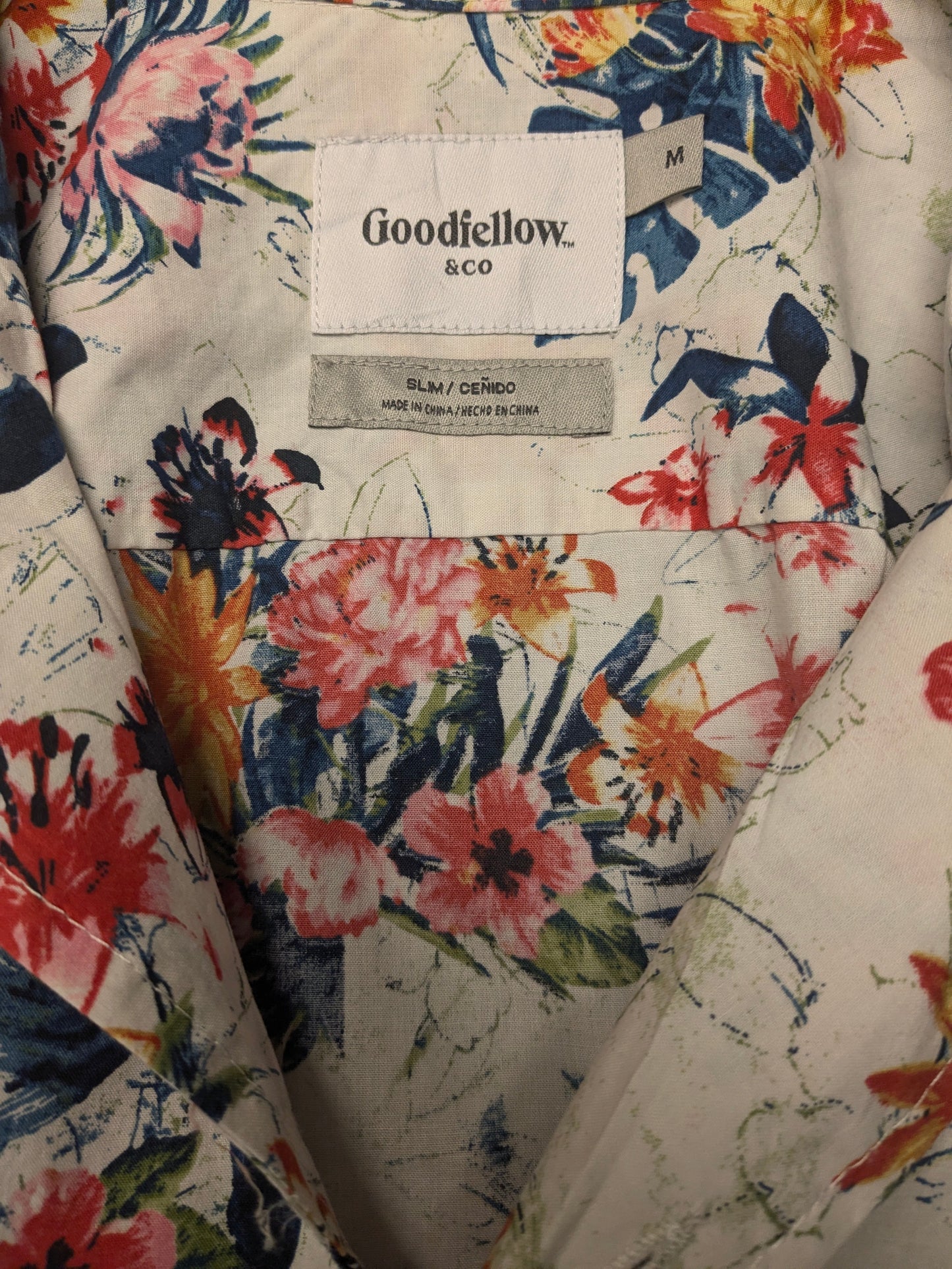 Goodfellow & Co overhemd korte mouw. Gekleurde Bloemen print. Maat M. slim.