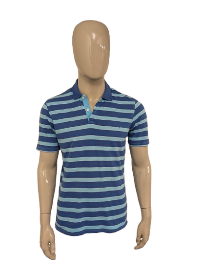 Olymp Novum polo. Blauw Wit gestreept. Maat M. modern fit.