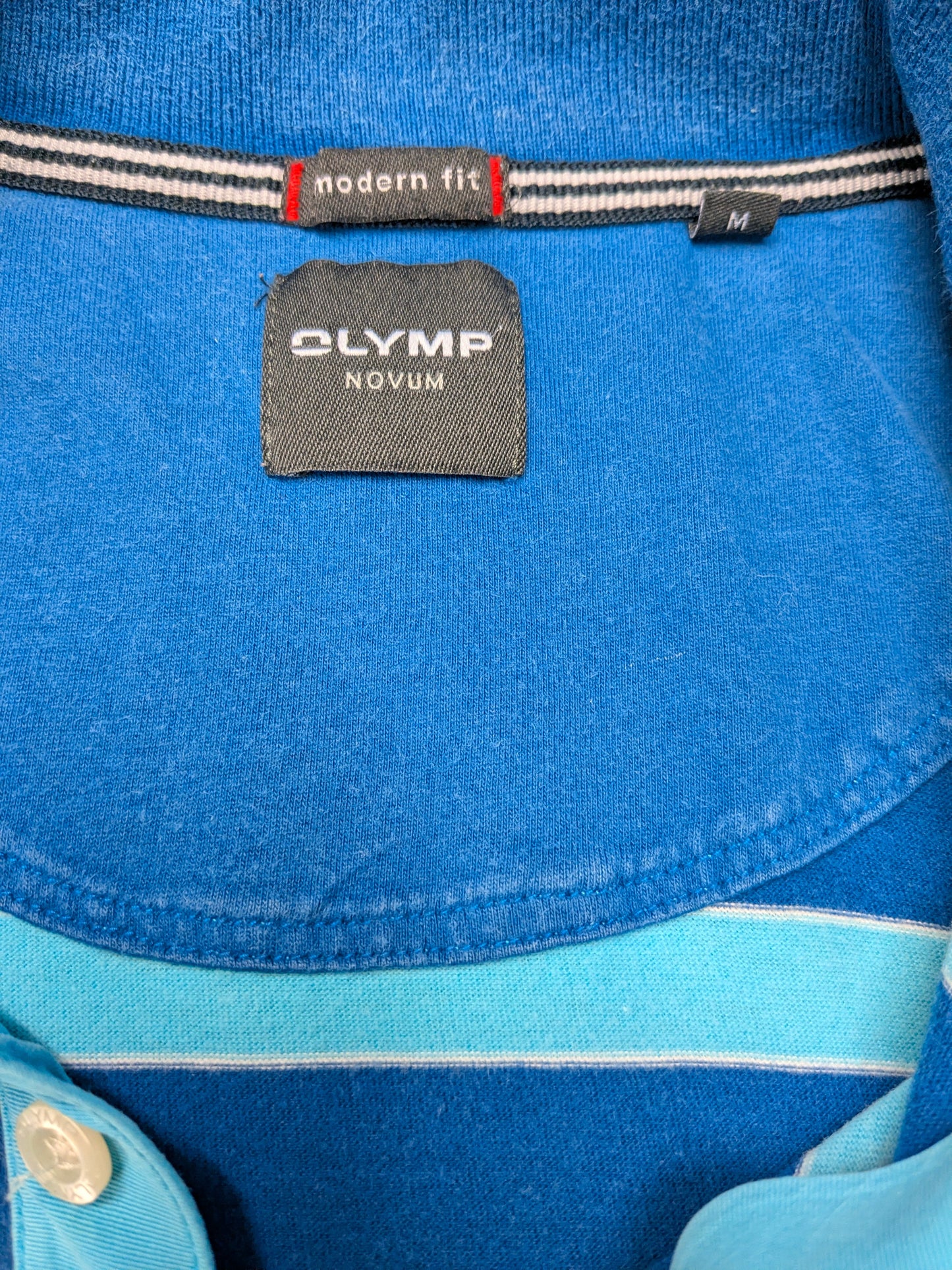 Olymp Novum polo. Blauw Wit gestreept. Maat M. modern fit.
