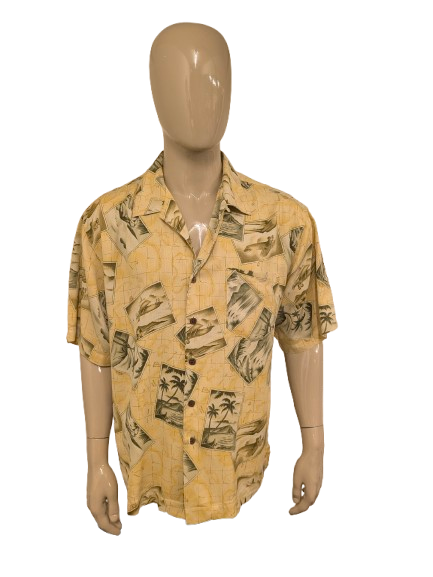 Camicia Barmuda Bay 100% seta maniche corte – stampa aeroplano giallo/verde – taglia XL/2XL