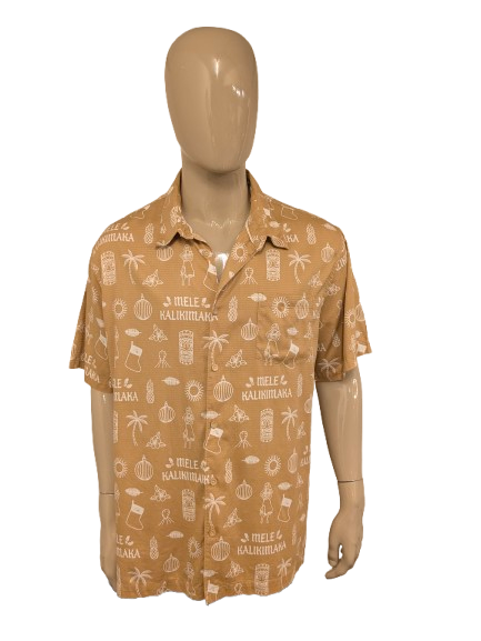 Quiksilver Kerst/Xmas Hawaii-overhemd korte mouw – bruin/wit print – maat 2XL regular fit