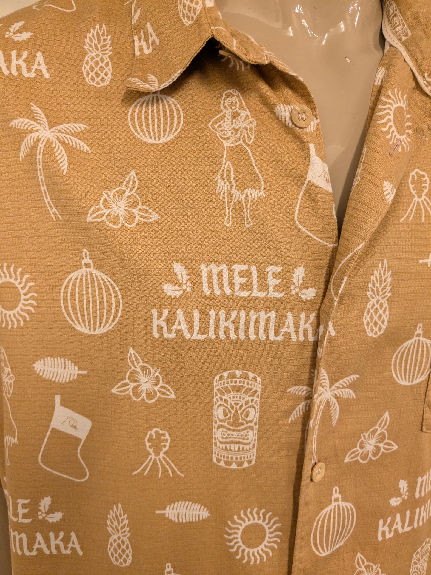 Quiksilver Kerst / Xmas Hawaii overhemd korte mouw. Bruin Witte print. Maat 2XL / XXL. regular fit.