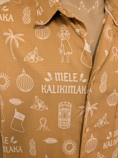 Quiksilver Kerst / Xmas Hawaii overhemd korte mouw. Bruin Witte print. Maat 2XL / XXL. regular fit.