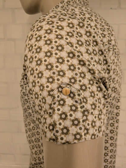 Pepe jeans overhemd korte mouw met drukknopen. Groen Grijze Bloemen print. Maat L.