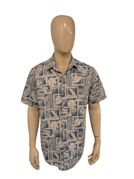 Moda Campia Hawaii-overhemd korte mouw – blauw/wit print – maat L/XL
