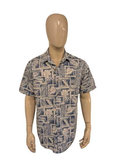 Moda Campia Hawaii overhemd korte mouw. Blauw Witte print. Maat XL.