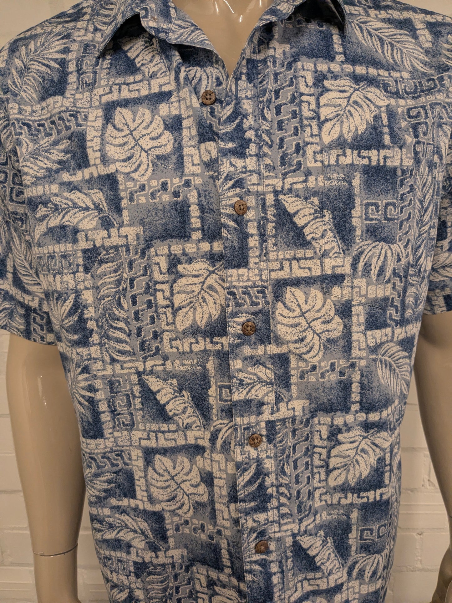 Moda Campia Hawaii overhemd korte mouw. Blauw Witte print. Maat XL.