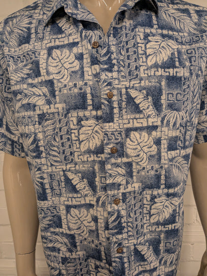 Moda Campia Hawaii overhemd korte mouw. Blauw Witte print. Maat XL.