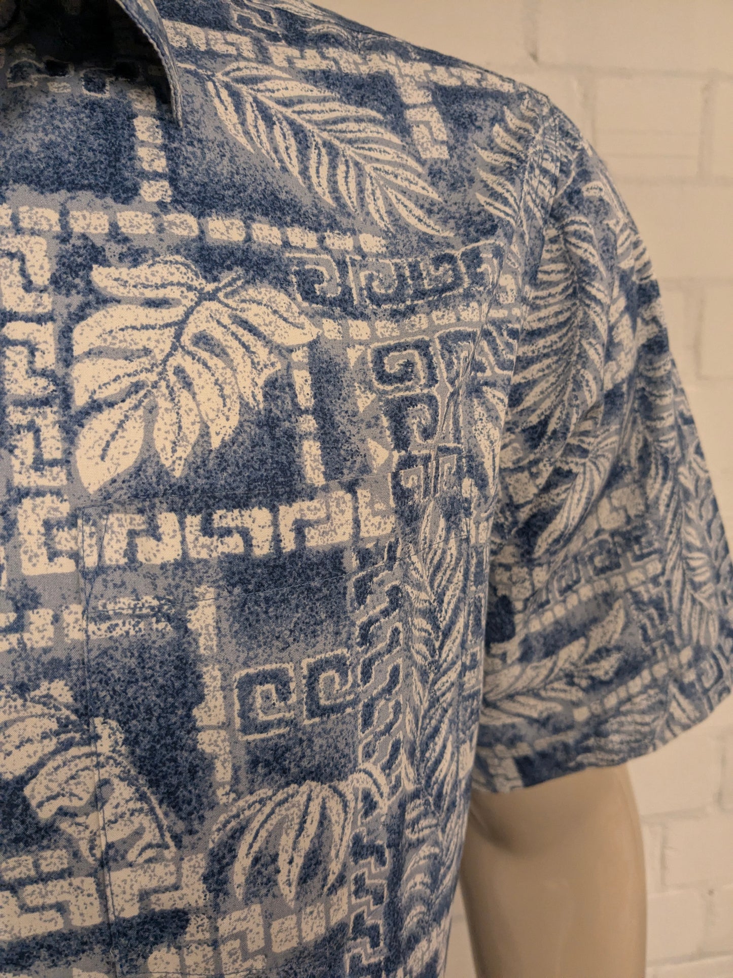 Moda Campia Hawaii overhemd korte mouw. Blauw Witte print. Maat XL.