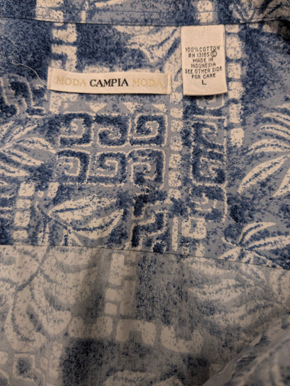 Moda Campia Hawaii overhemd korte mouw. Blauw Witte print. Maat XL.