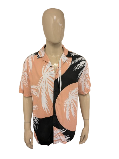 No Boundries Hawaii overhemd korte mouw. Zwart Wit Roze print. Maat XL.