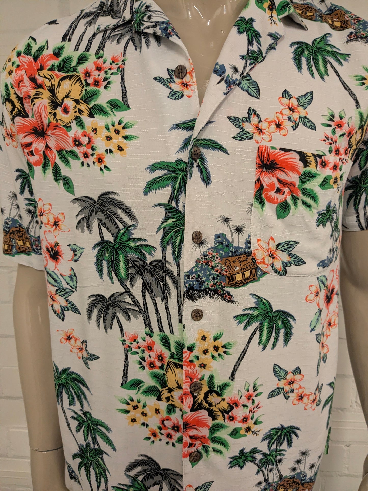 George Hawaii overhemd korte mouw. Gekleurde Bloemen print. Maat L.