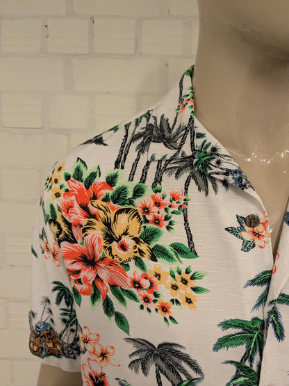 George Hawaii overhemd korte mouw. Gekleurde Bloemen print. Maat L.