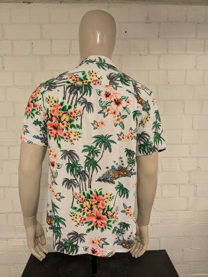 George Hawaii overhemd korte mouw. Gekleurde Bloemen print. Maat L.