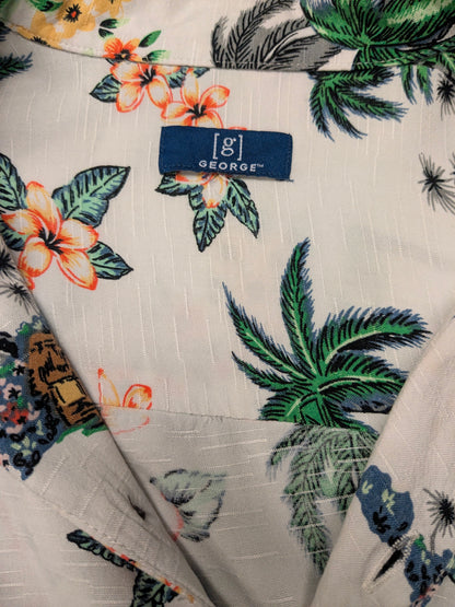 George Hawaii overhemd korte mouw. Gekleurde Bloemen print. Maat L.