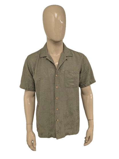 Batik Bay 100% Zijden Hawaii overhemd korte mouw. Groen motief. Maat M.