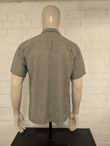 Batik Bay 100% Zijden Hawaii overhemd korte mouw. Groen motief. Maat M.