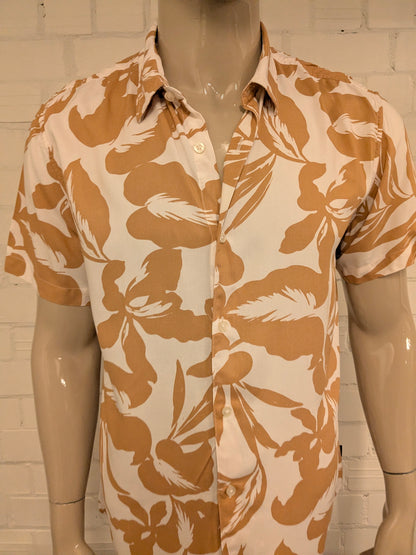 Guess overhemd korte mouw. Bruin Beige print. Maat L. slim fit.