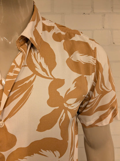 Guess overhemd korte mouw. Bruin Beige print. Maat L. slim fit.