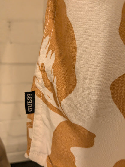 Guess overhemd korte mouw. Bruin Beige print. Maat L. slim fit.