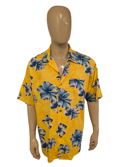 Jantzen Hawaii-overhemd korte mouw – groen/blauw bloemenprint – maat 2XL