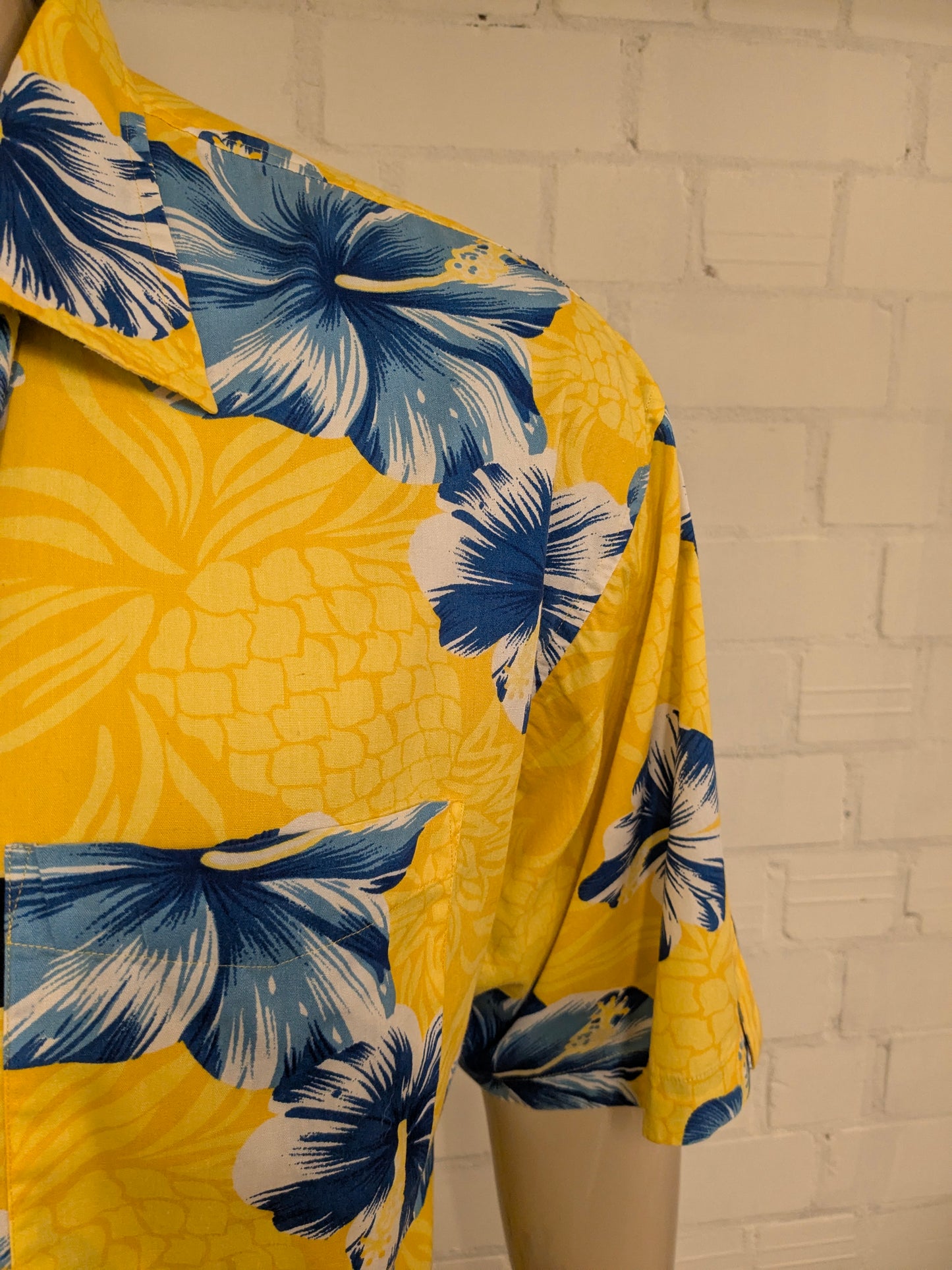 Jantzen Hawaii overhemd korte mouw. Groen Blauw Bloemen print. Maat 2XL / XXL.