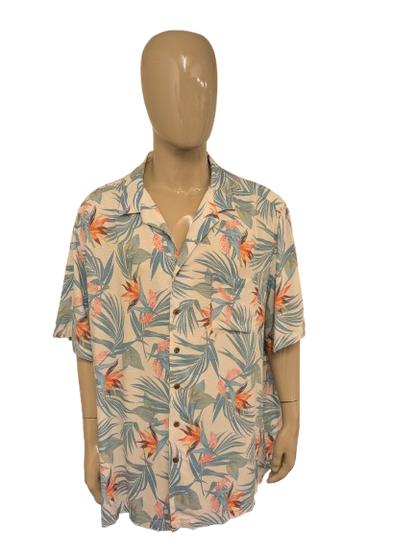 George Hawaii overhemd korte mouw. Licht Blauw Geen Roze Bloemen print. Maat 4XL / XXXXL.