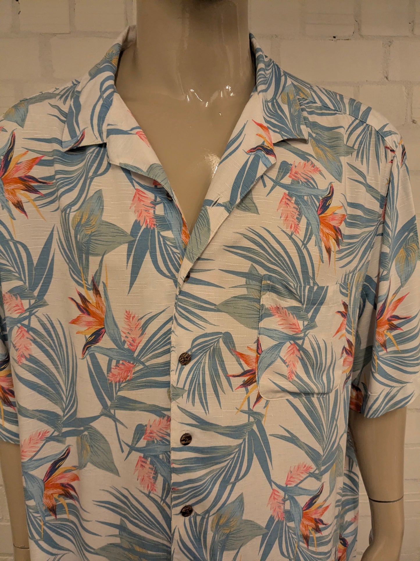 George Hawaii overhemd korte mouw. Licht Blauw Geen Roze Bloemen print. Maat 4XL / XXXXL.