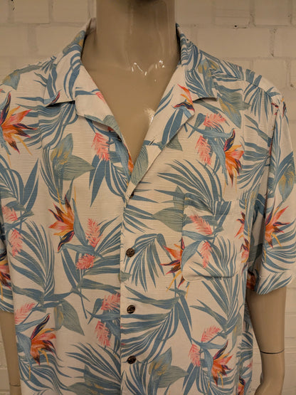 George Hawaii overhemd korte mouw. Licht Blauw Geen Roze Bloemen print. Maat 4XL / XXXXL.