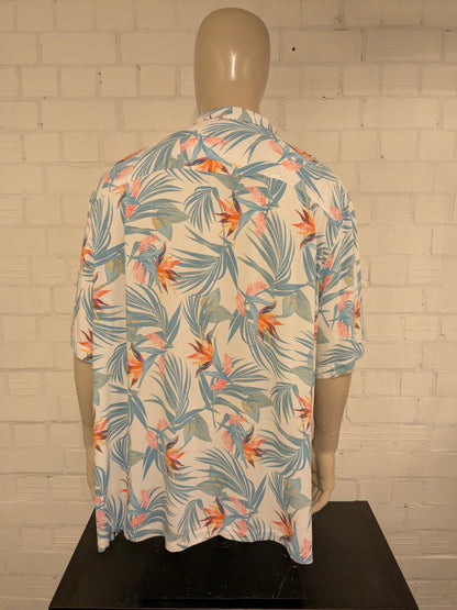 George Hawaii overhemd korte mouw. Licht Blauw Geen Roze Bloemen print. Maat 4XL / XXXXL.