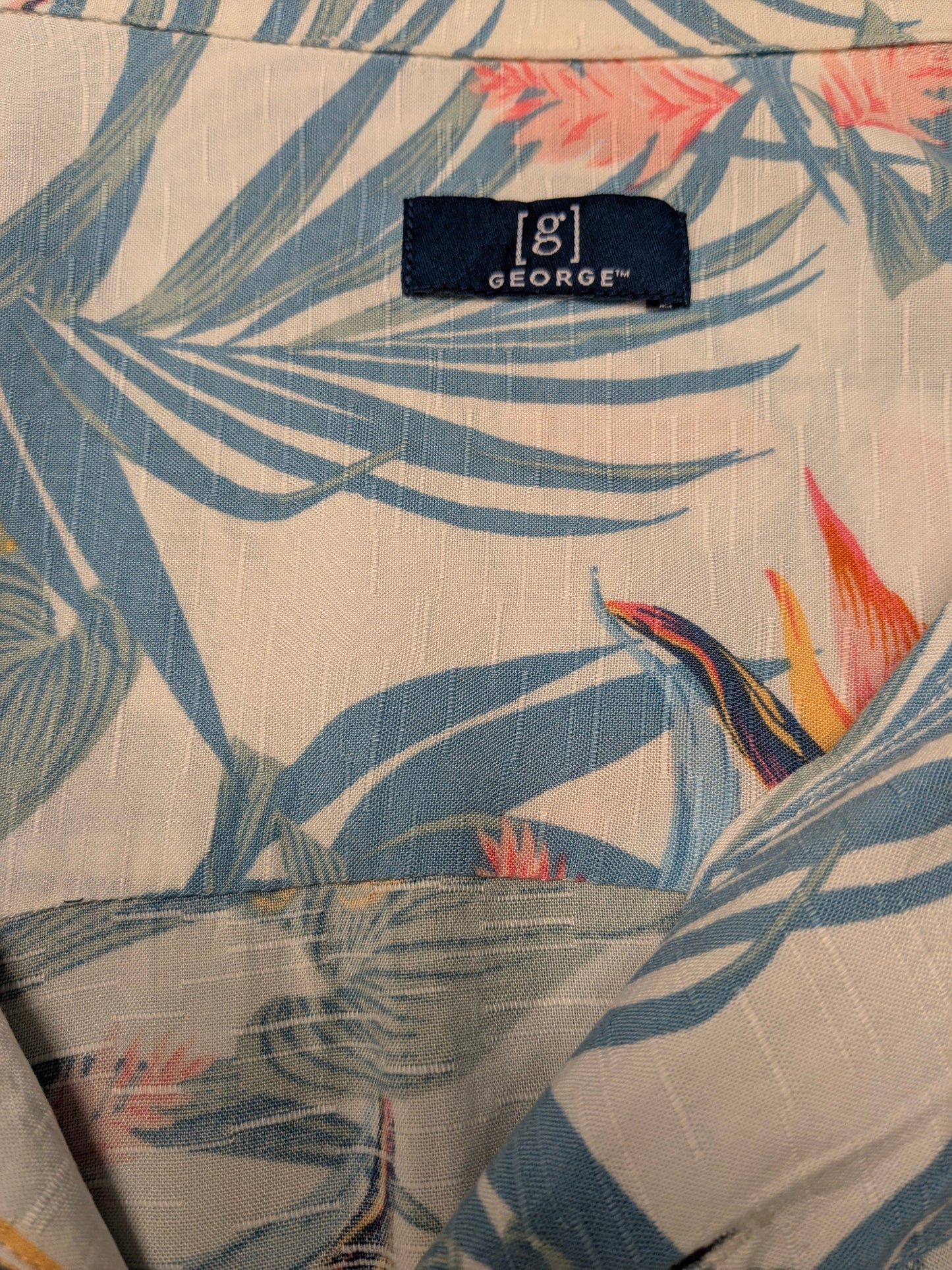 George Hawaii overhemd korte mouw. Licht Blauw Geen Roze Bloemen print. Maat 4XL / XXXXL.