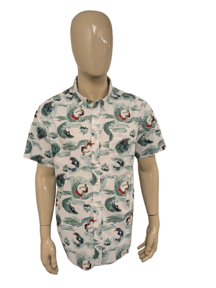 Dip overhemd korte mouw – groen/rood surferprint – maat XL