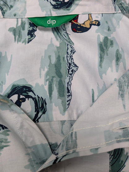 Dip overhemd korte mouw. Groen Rode Surfer print. Maat XL.