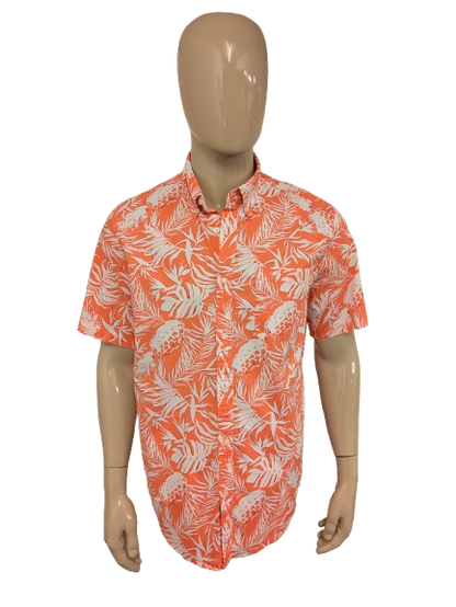 St. John's Bay Hawaii overhemd korte mouw. Roze Rood Witte print. Maat L.