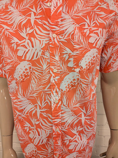 St. John's Bay Hawaii overhemd korte mouw. Roze Rood Witte print. Maat L.