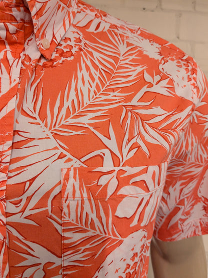 St. John's Bay Hawaii overhemd korte mouw. Roze Rood Witte print. Maat L.