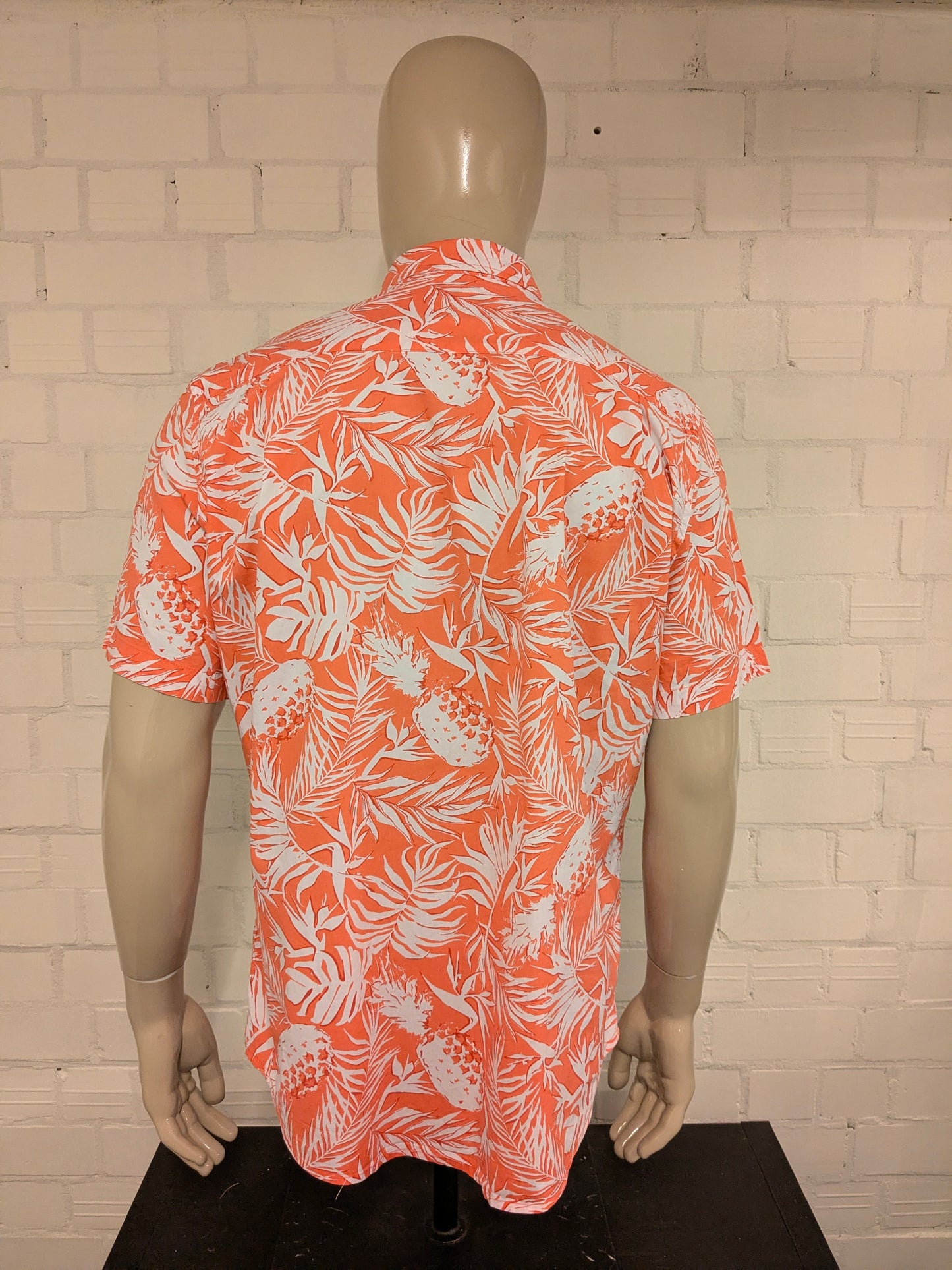 St. John's Bay Hawaii overhemd korte mouw. Roze Rood Witte print. Maat L.