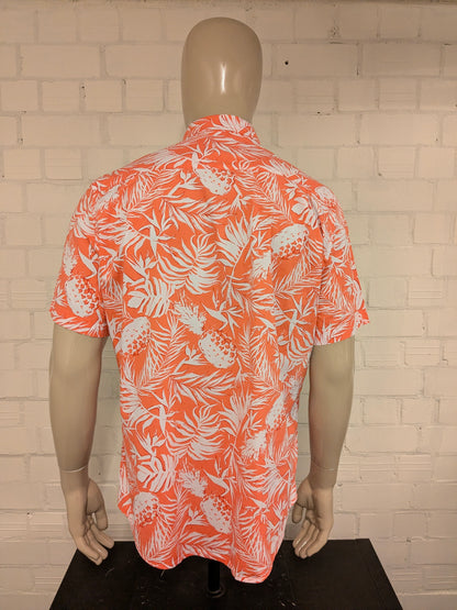 St. John's Bay Hawaii overhemd korte mouw. Roze Rood Witte print. Maat L.