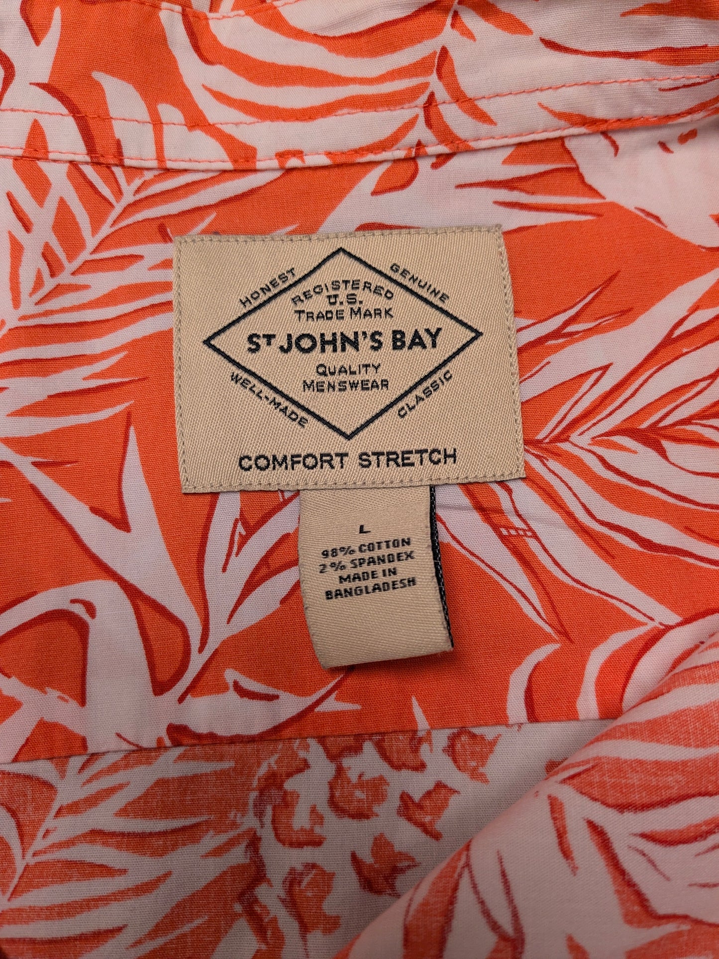 St. John's Bay Hawaii overhemd korte mouw. Roze Rood Witte print. Maat L.