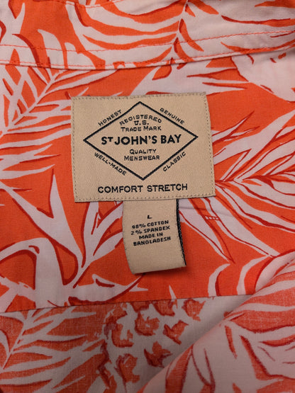 St. John's Bay Hawaii overhemd korte mouw. Roze Rood Witte print. Maat L.
