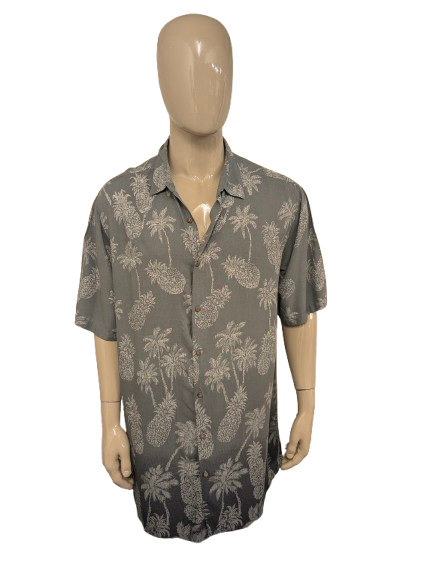 Batik Bay Hawaii-overhemd korte mouw – grijze ananas/palmboomprint – maat 2XL