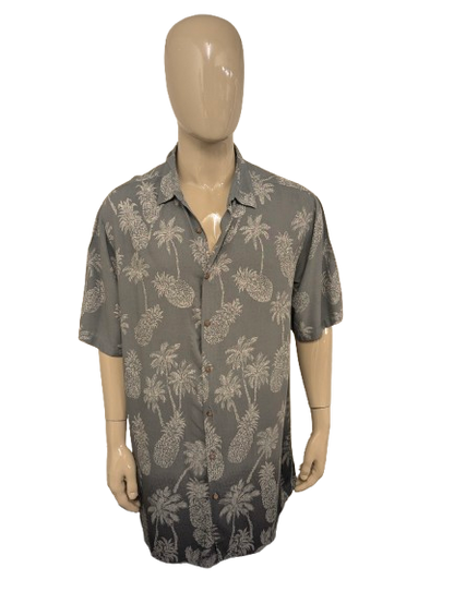 Batik Bay Hawaii overhemd korte mouw. Grijze Ananas Palmboom print. Maat 2XL / XXL.