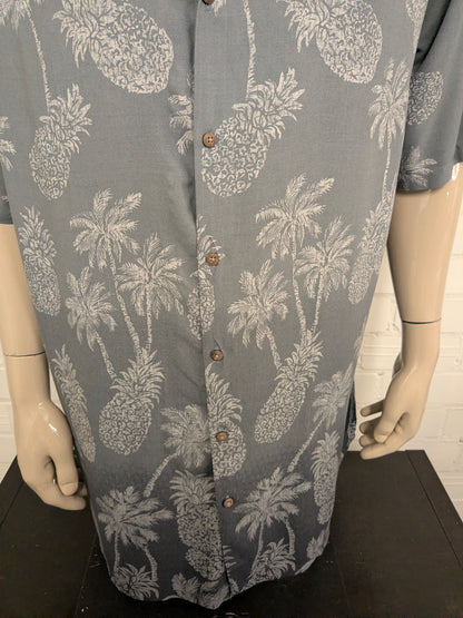 Batik Bay Hawaii overhemd korte mouw. Grijze Ananas Palmboom print. Maat 2XL / XXL.