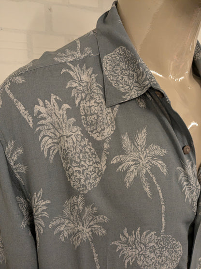 Batik Bay Hawaii overhemd korte mouw. Grijze Ananas Palmboom print. Maat 2XL / XXL.