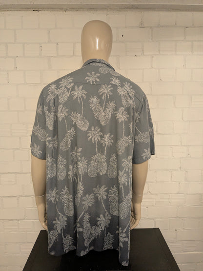 Batik Bay Hawaii overhemd korte mouw. Grijze Ananas Palmboom print. Maat 2XL / XXL.