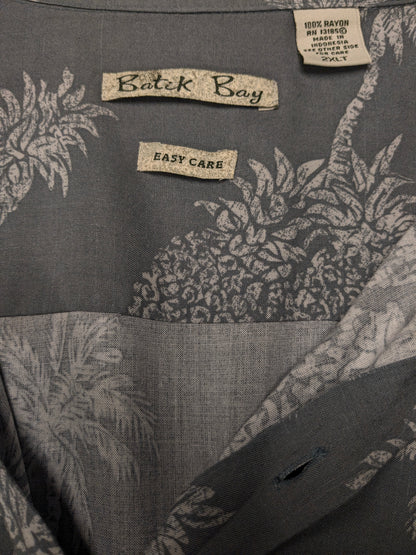 Batik Bay Hawaii overhemd korte mouw. Grijze Ananas Palmboom print. Maat 2XL / XXL.