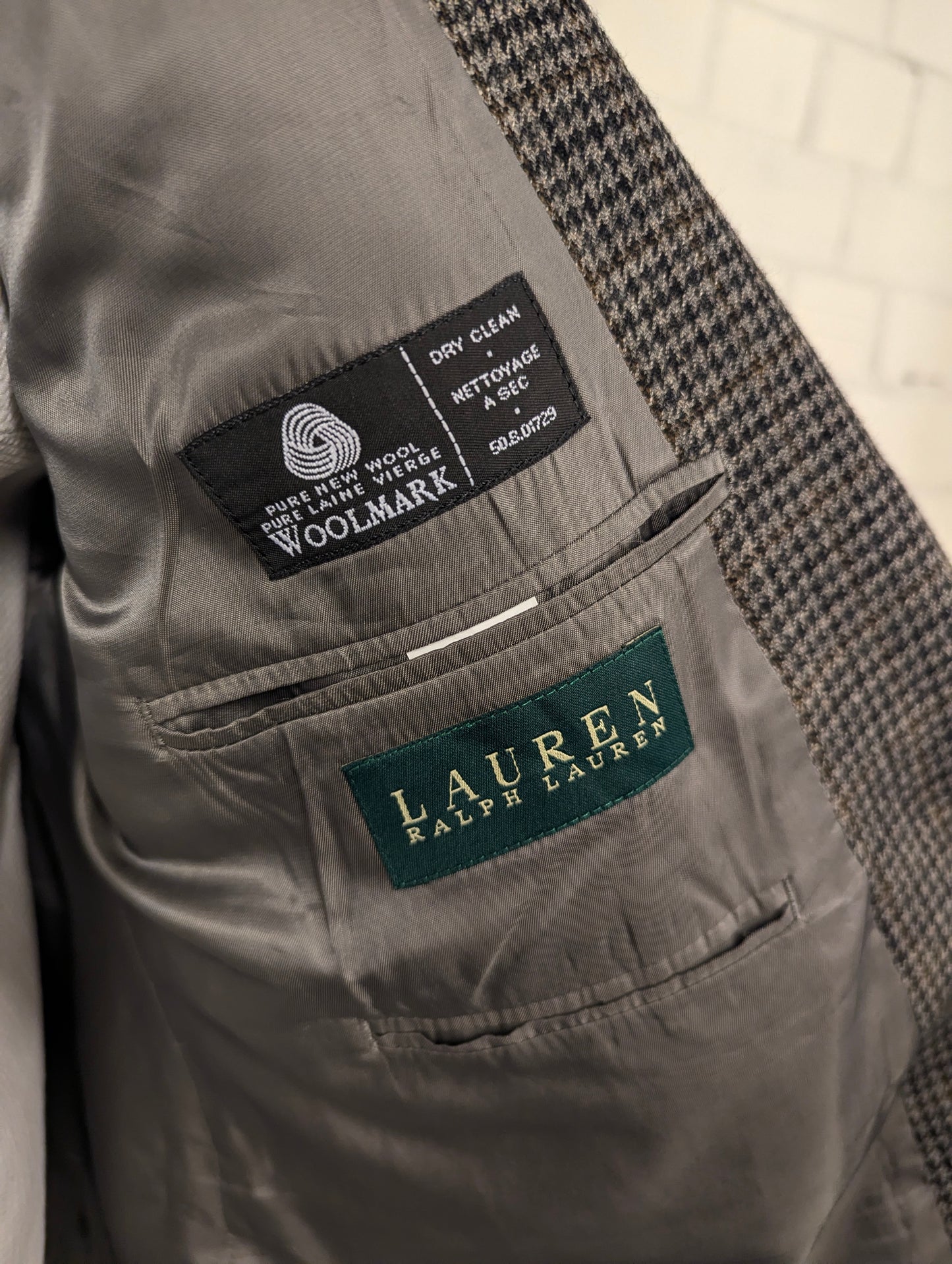 Lauren Ralph Lauren Wollen colbert. Grijs Zwart Groen motief. Maat 28 (58/XL).