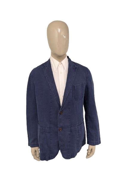 Massimo Dutti Katoen/Linnen zomer colbert. Blauw gemêleerd. Maat 56 / XL.
